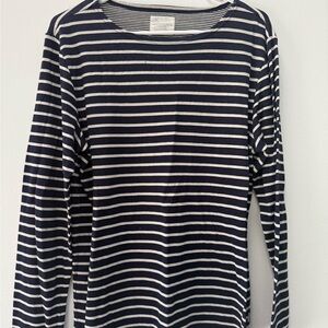 Saturdays NYC Navy and White Striped Long Sleeve Shirt
